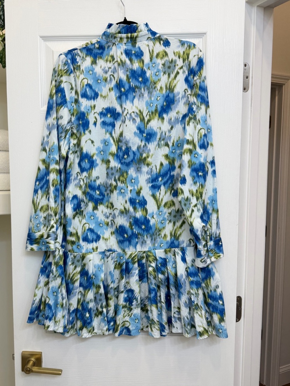 Tuckernuck Blue Floral Tate Ruffle Hem Long Sleeve Dress Size L - Picture 2 of 4